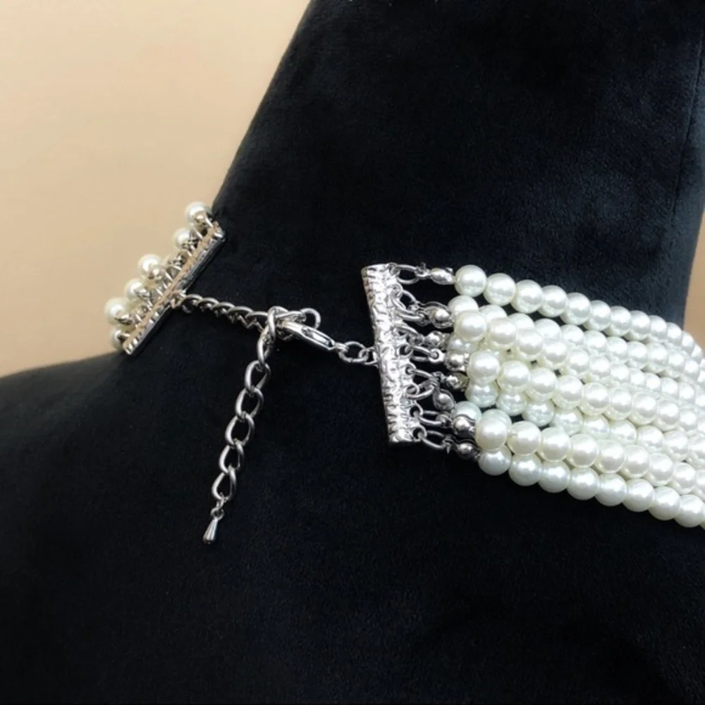 9 Row Layered Pearl Statement Necklace & Earrings Set